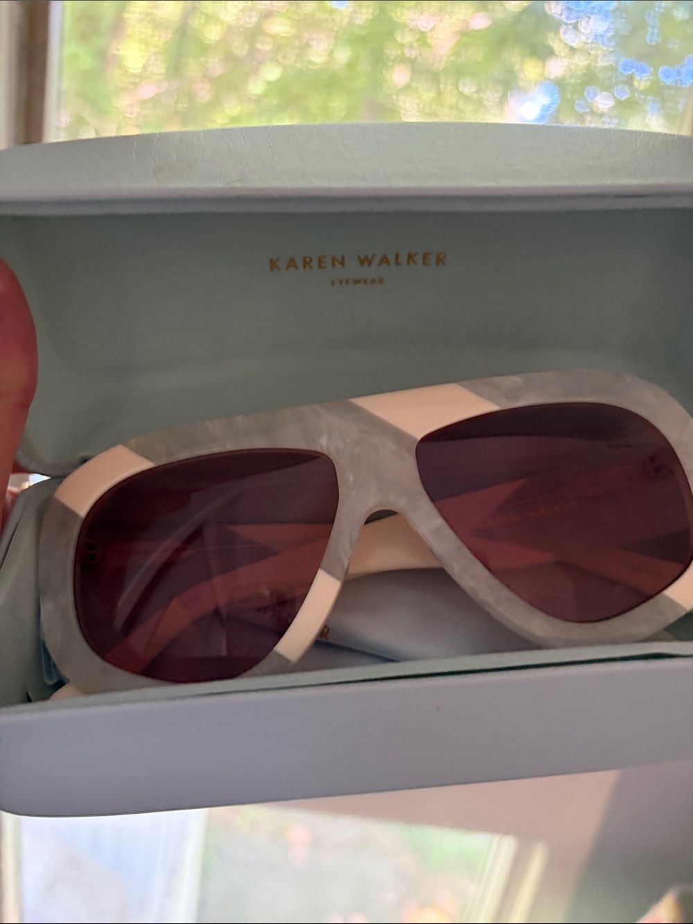 Karen Walker White Marble Sunglasses with Rose-Tinted Lenses